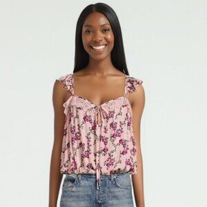 Free People Take It Away Bodysuit Pink Floral L BNWOT